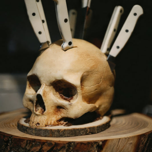 Skull Knife Block for Seven Knives, Hand Painted, view 2
