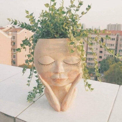 Blushing Woman Face Planter with Drainage Hole, view 3