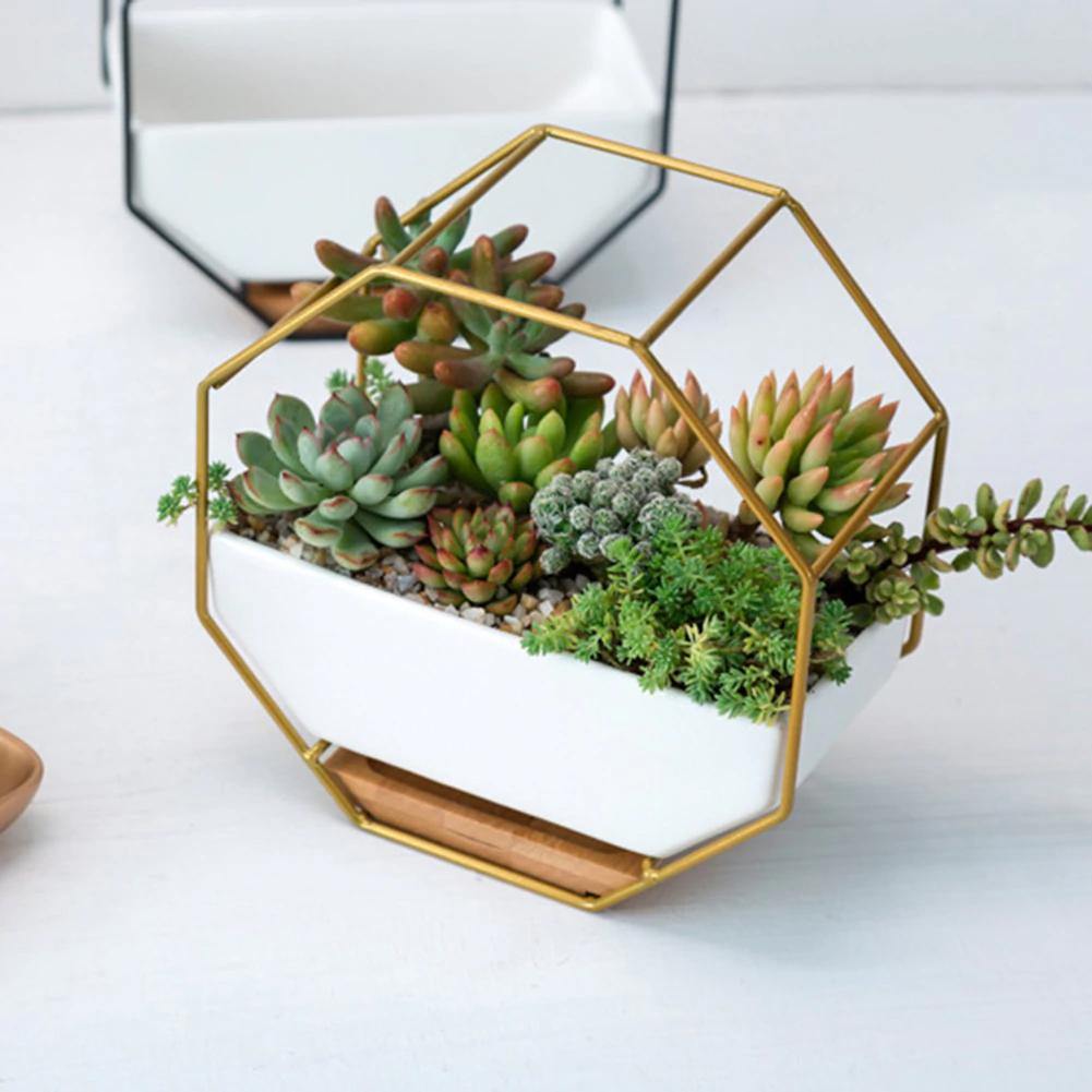 Ceramic Wall Planter with Iron Frame and Bamboo Tray, view 23