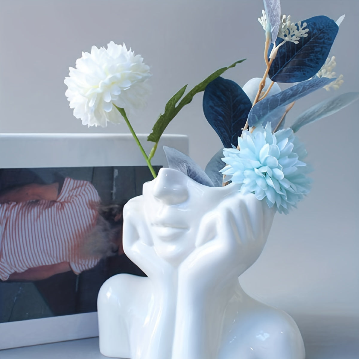 Small Face Vase with Two Handles, Matte Resin