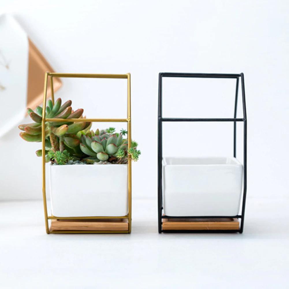 Ceramic Wall Planter with Iron Frame and Bamboo Tray, view 6