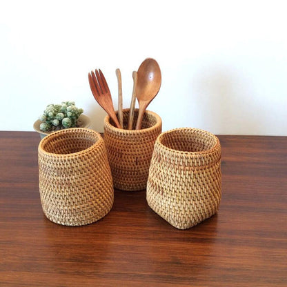 Small Hand Woven Rattan Storage Basket for Desks, view 11