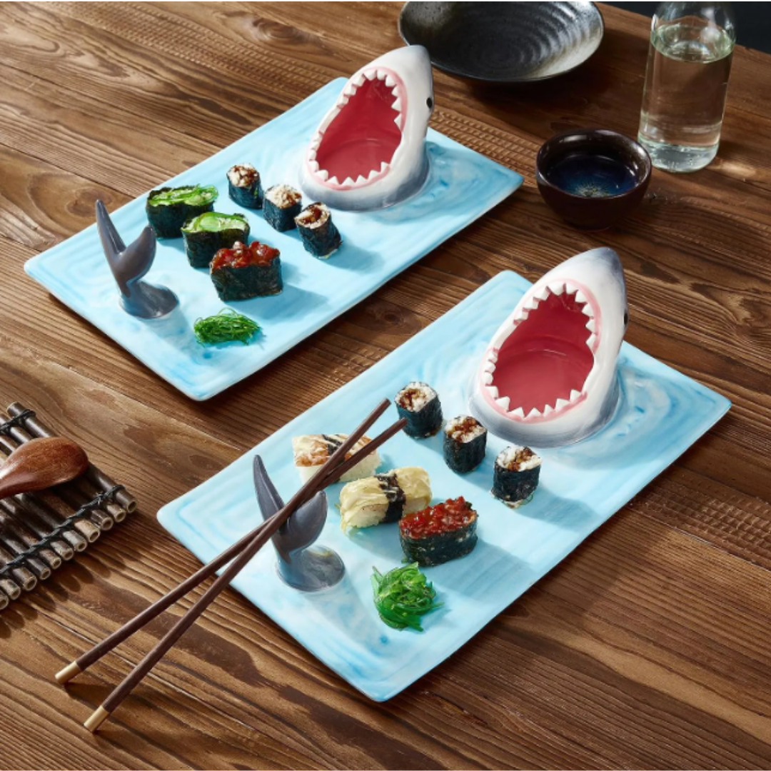 Shark Shaped Ceramic Plate with Dip Recess, view 2
