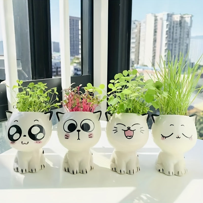 Ceramic Cat Face Planter with Drainage Hole