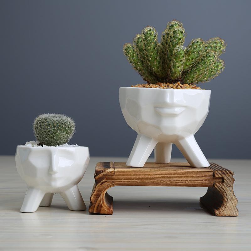 White Ceramic Face Planters, Set of 2, view 8