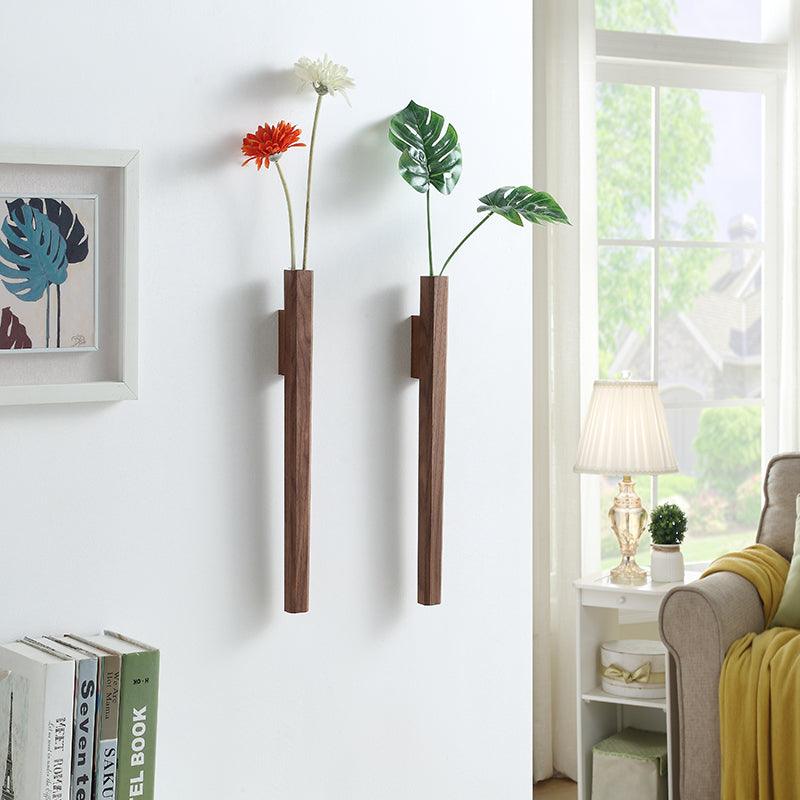 Wall Mounted Wooden Bud Vase with Glass Vial