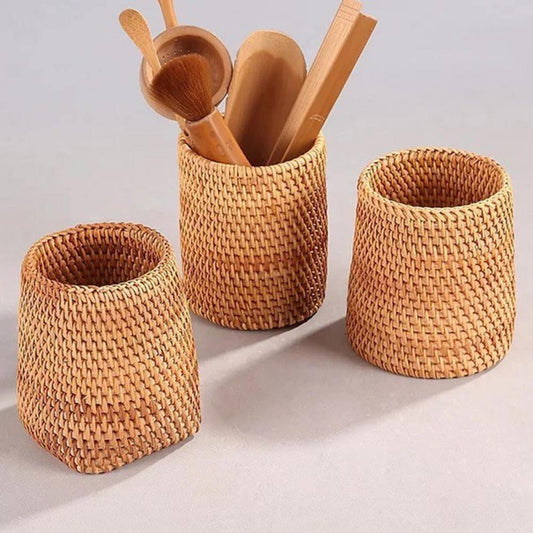 Small Hand Woven Rattan Storage Basket for Desks