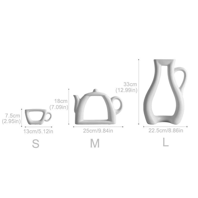 White Ceramic Vases: Teacup, Kettle and Pitcher, view 6