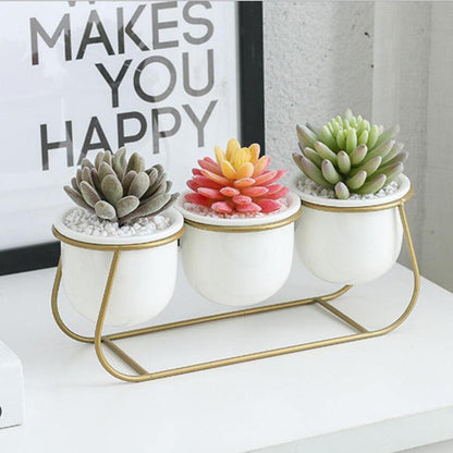 Three White Ceramic Pots on a Metal Stand, view 3