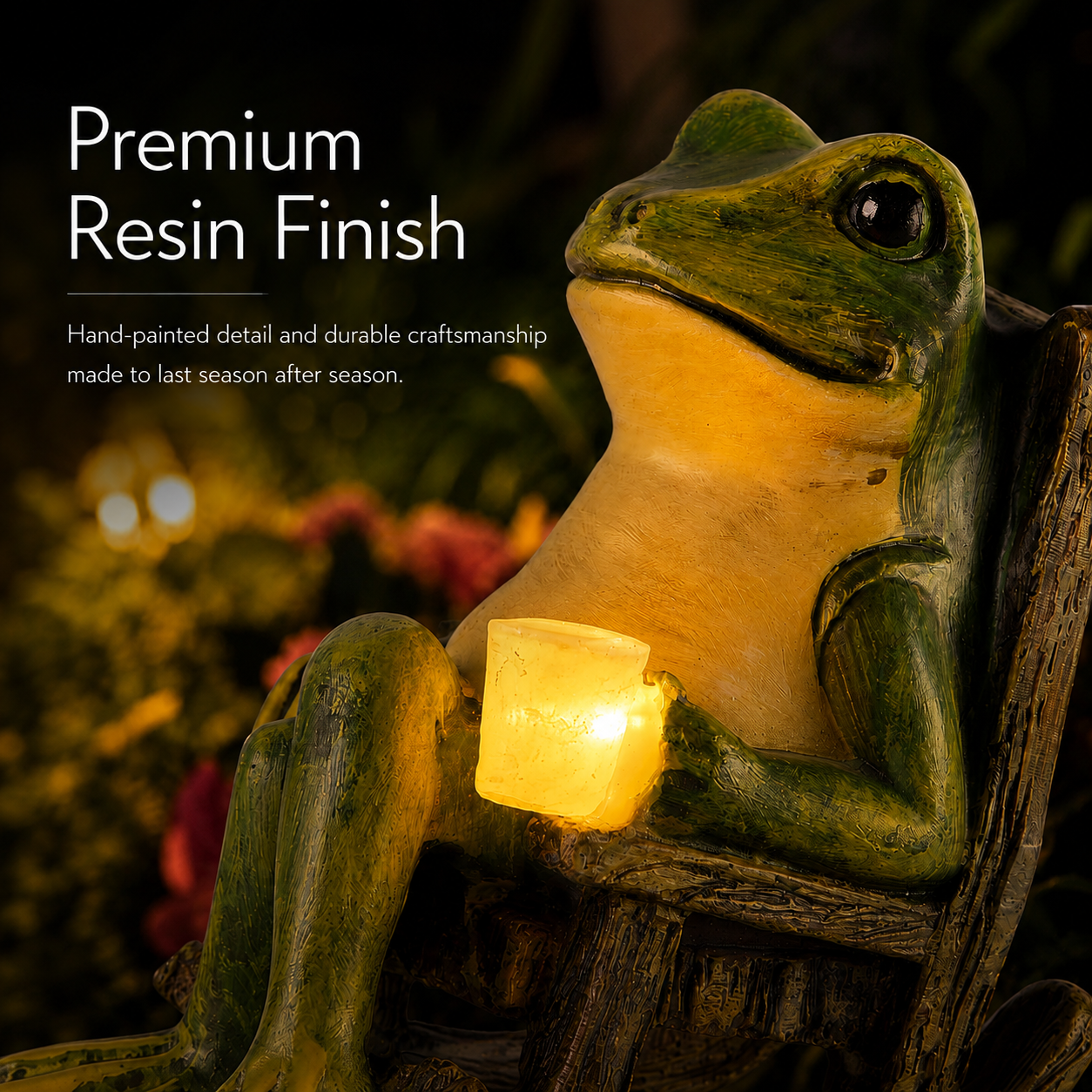 Solar Frog Garden Light with Lantern in Resin, view 4