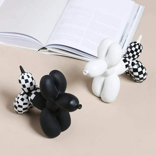 Resin Balloon Dog Figurine, Checkered Black or White, view 2
