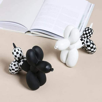 Resin Balloon Dog Figurine, Checkered Black or White, view 2