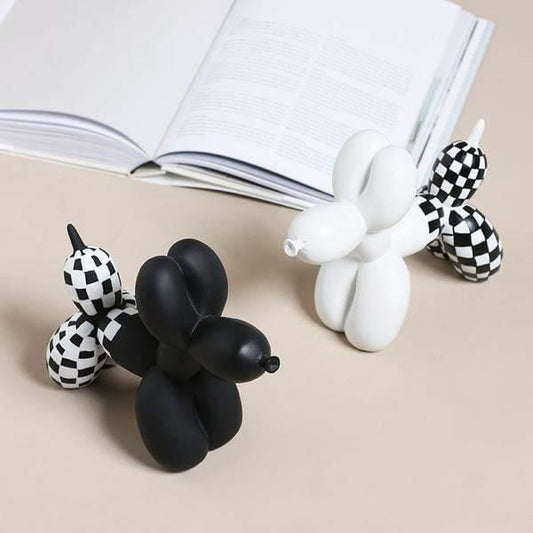 Resin Balloon Dog Figurine, Checkered Black or White, view 2