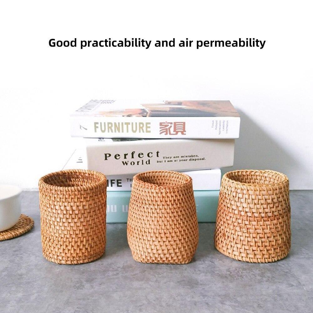 Small Hand Woven Rattan Storage Basket for Desks, view 8