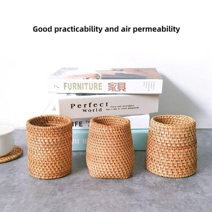 Small Hand Woven Rattan Storage Basket for Desks, view 8
