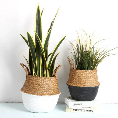 Round Rattan Basket with Handles for Plants or Storage, view 2