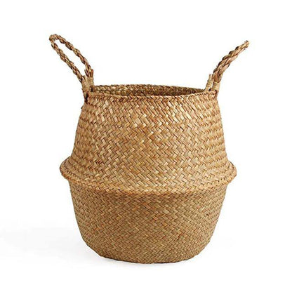 Round Rattan Basket with Handles for Plants or Storage, view 5