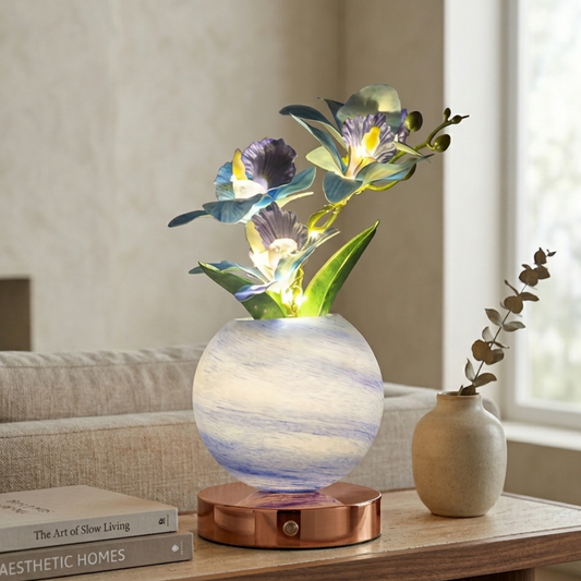 Faux Orchid Table Lamp with Glowing Globe Base