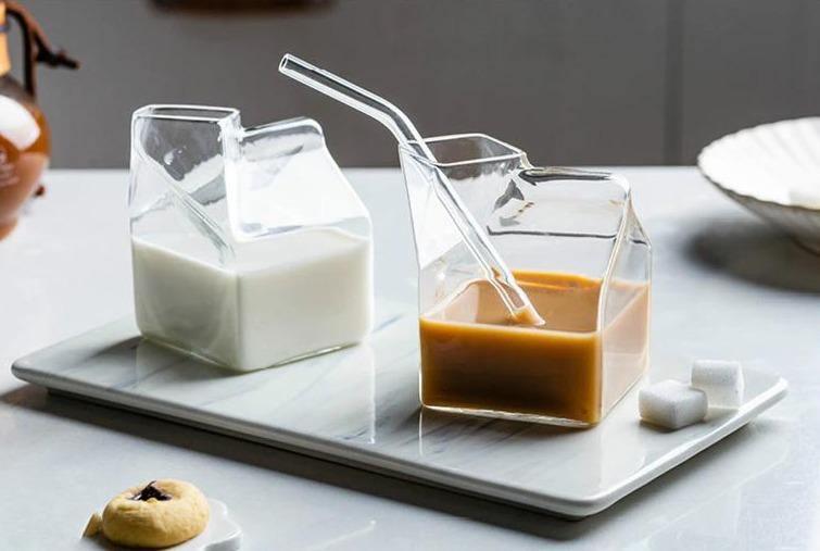 Glass Milk Carton Cup with Square Base, 11.8 fl oz, view 13