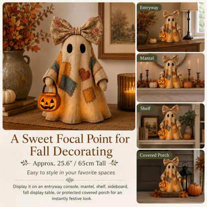 Halloween Patchwork Ghost Lamp with Pumpkin Lantern, view 7