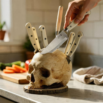 Skull Knife Block for Seven Knives, Hand Painted, view 3