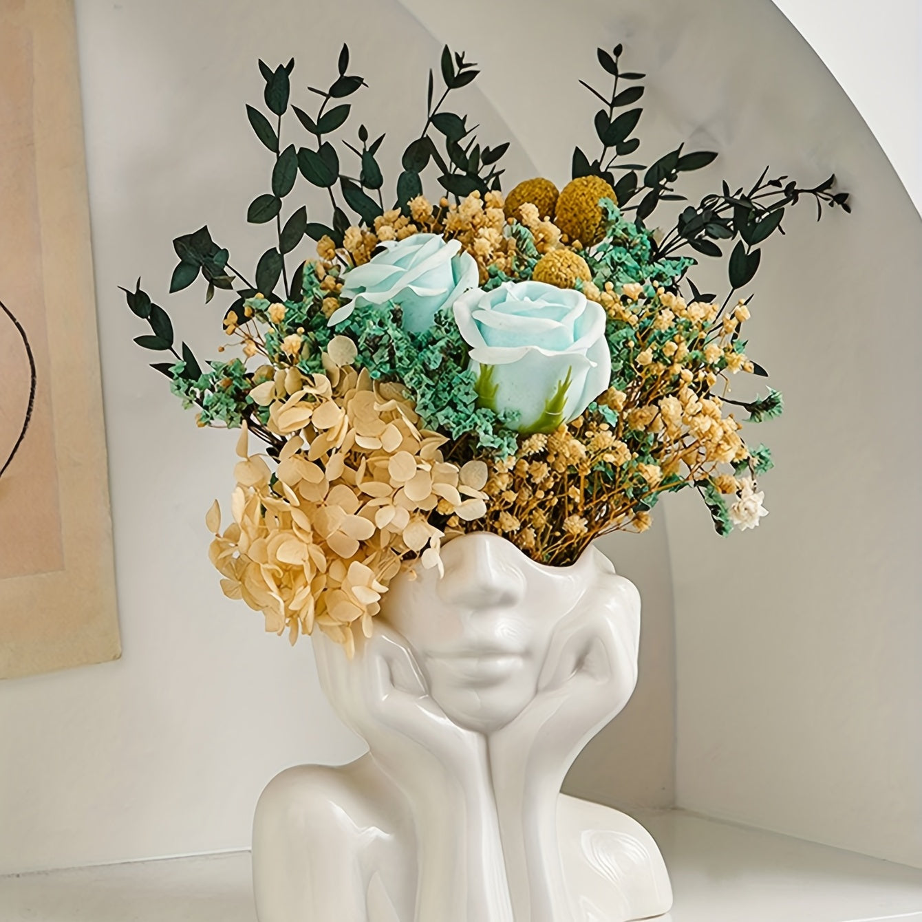 Small Face Vase with Two Handles, Matte Resin, view 2