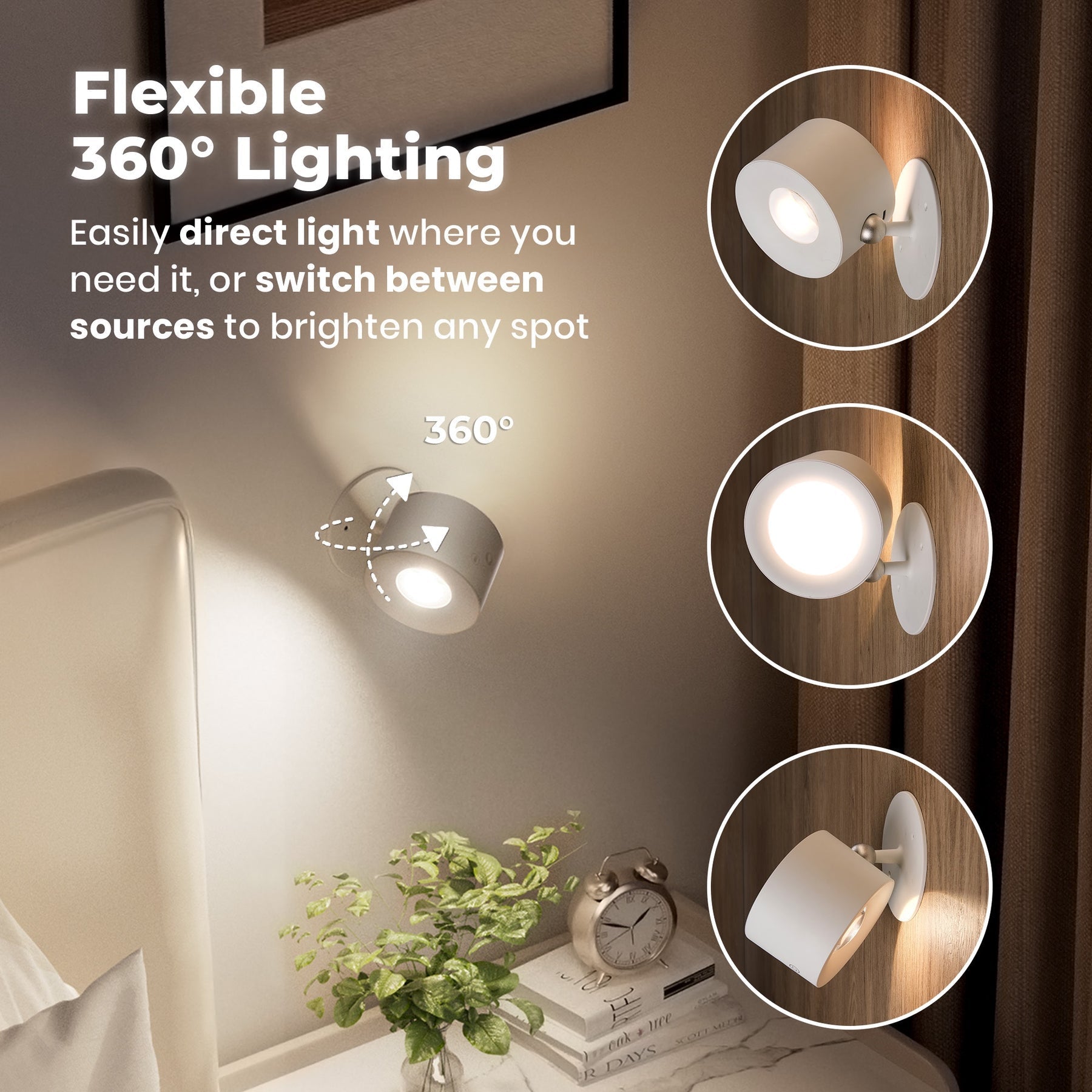 Magnetic Wall Light, Rechargeable, 360 Degree Head, view 3
