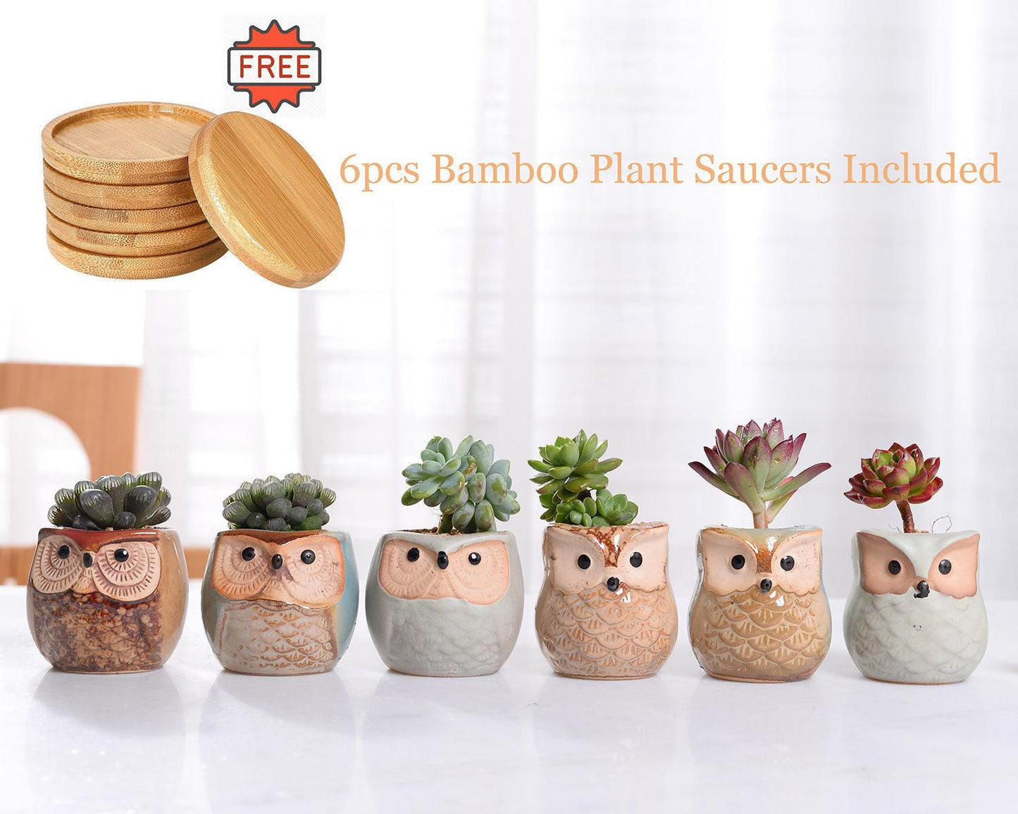 Mini Owl Ceramic Planters, Set of 6, view 2
