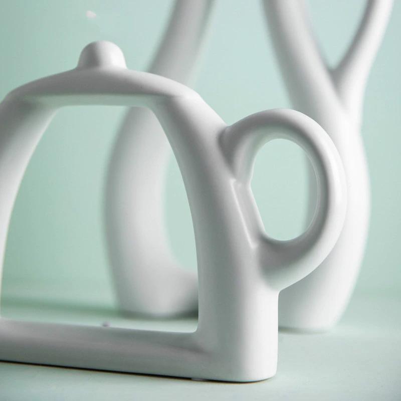 White Ceramic Vases: Teacup, Kettle and Pitcher, view 4