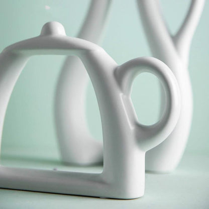 White Ceramic Vases: Teacup, Kettle and Pitcher, view 4
