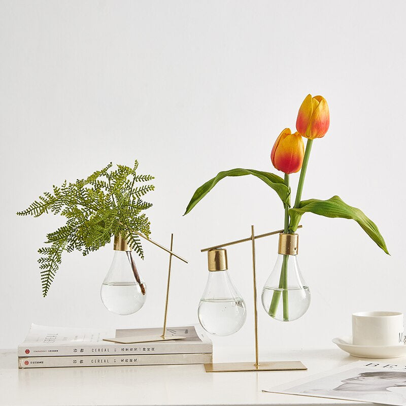 Light Bulb Propagation Vase on Gold Iron Stand, view 2