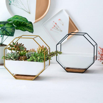 Ceramic Wall Planter with Iron Frame and Bamboo Tray, view 8
