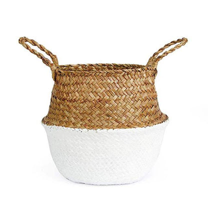 Round Rattan Basket with Handles for Plants or Storage, view 4
