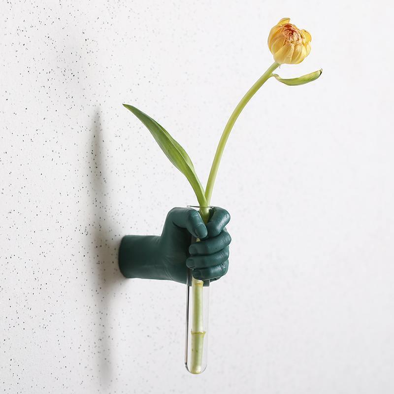 Hand Shaped Wall Vase with Glass Tube, Six Colors, view 7