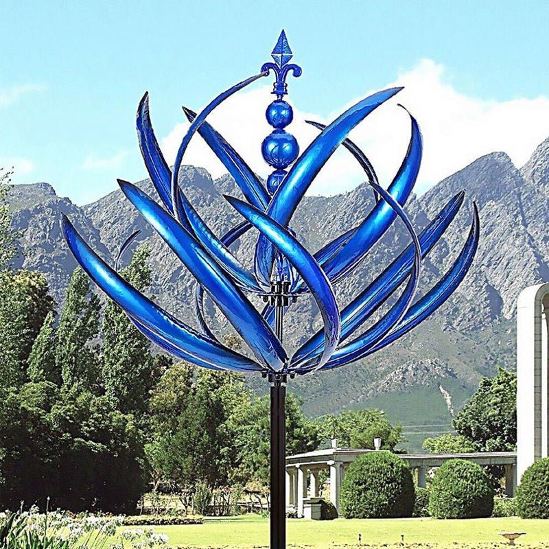 Blue Lotus Metal Wind Spinner for the Garden, view 4