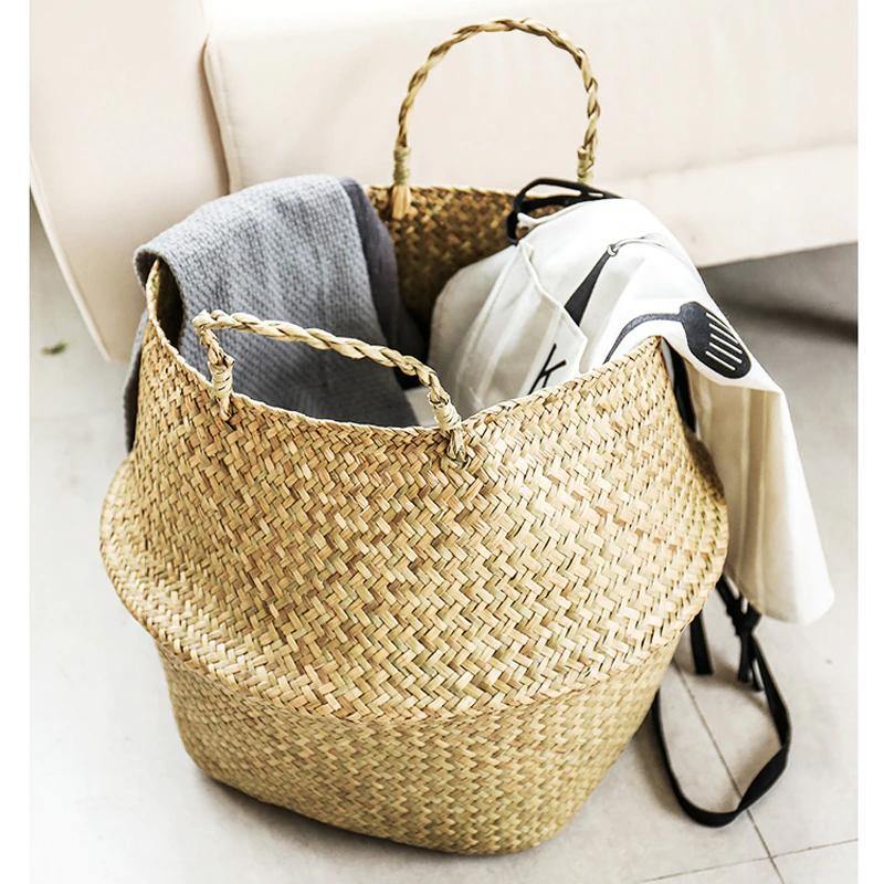 Round Rattan Basket with Handles for Plants or Storage, view 6