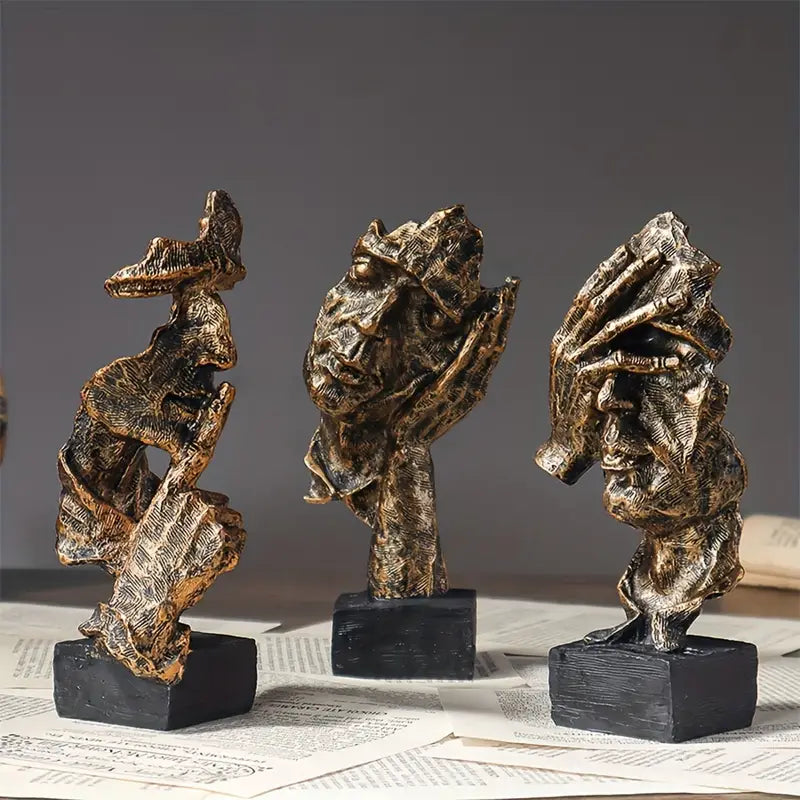 Abstract Face Sculptures on Black Bases, Single or Set, view 13
