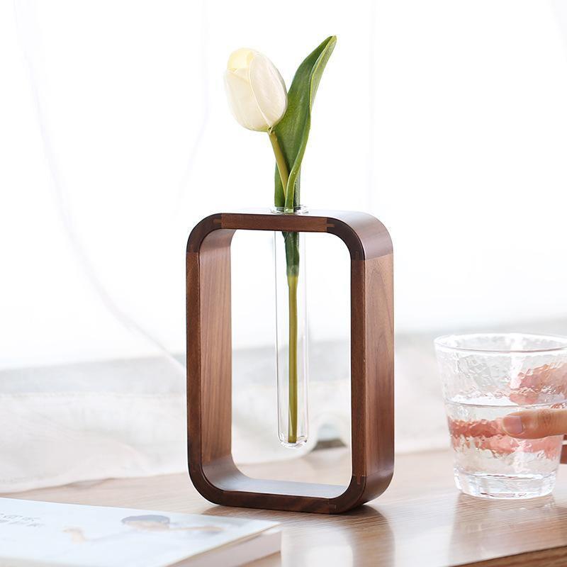 Wood Frame Propagation Vase with Glass Tube
