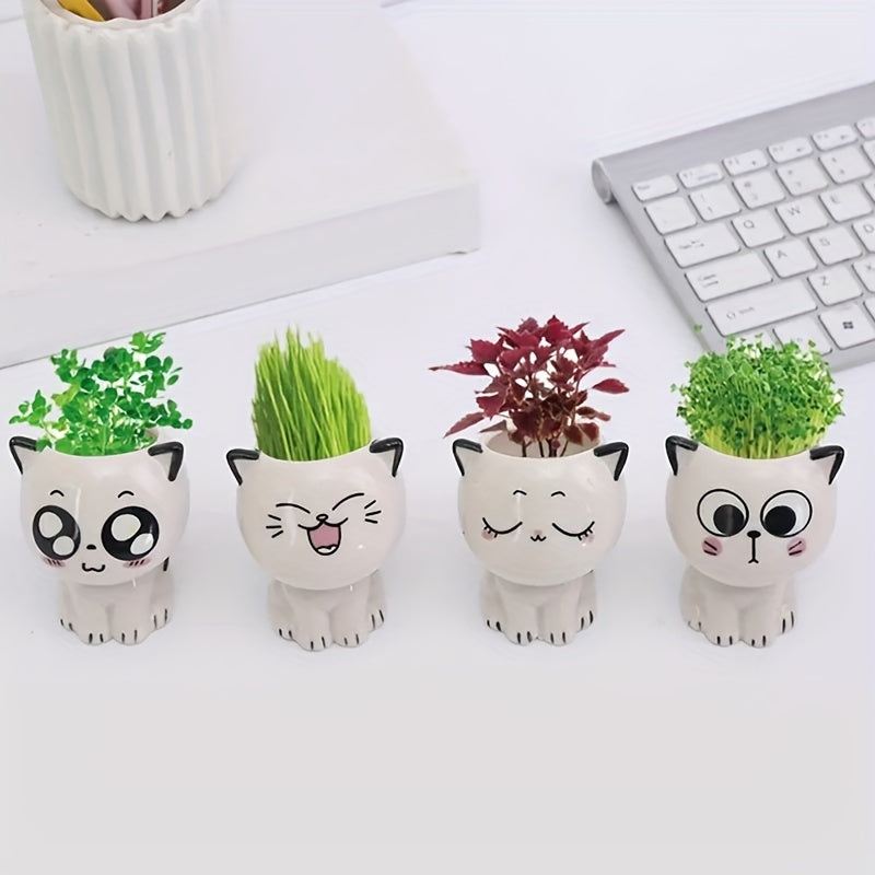 Ceramic Cat Face Planter with Drainage Hole, view 12