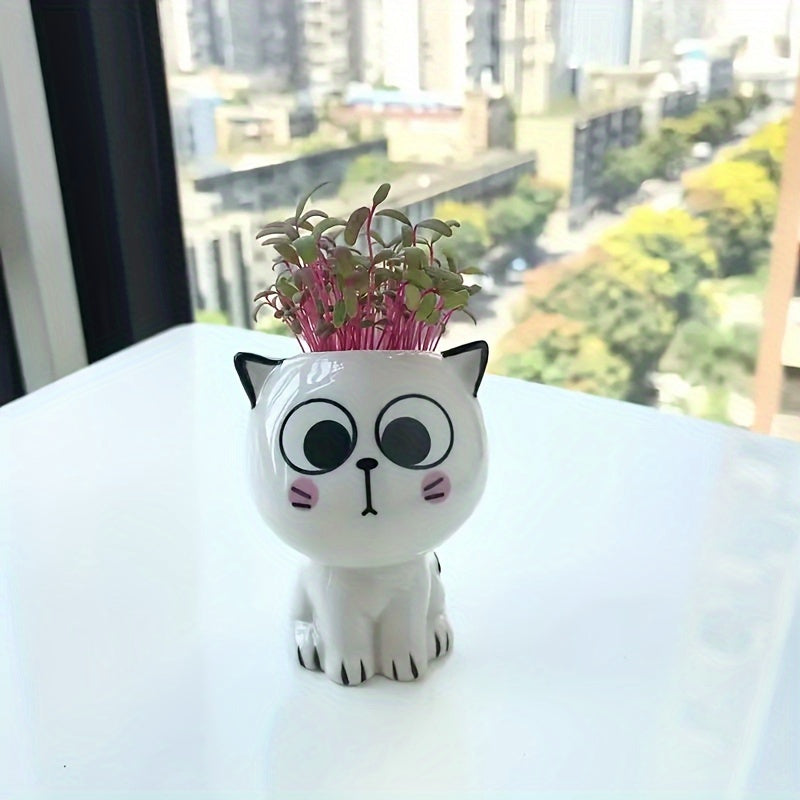 Ceramic Cat Face Planter with Drainage Hole, view 5