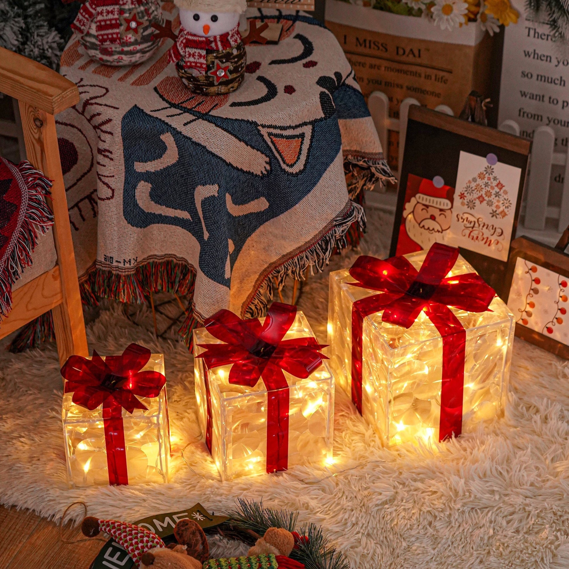 Light Up Christmas Gift Boxes, Set of 3 with LED Lights, view 13