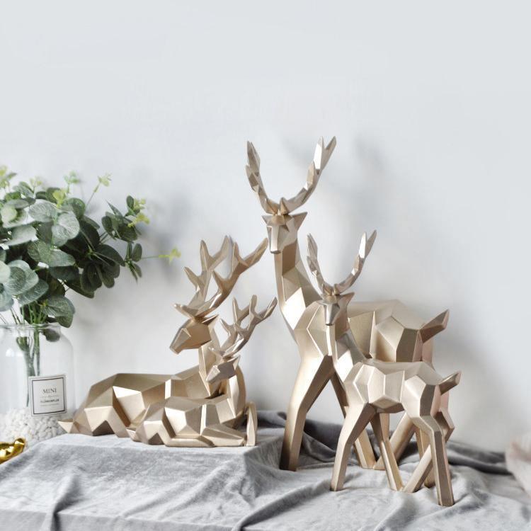 Geometric Reindeer Sculptures in Resin, Set of Two, view 3