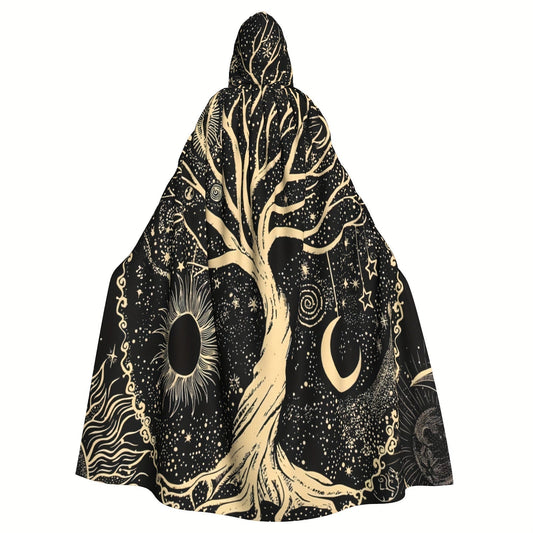 Hooded Tree of Life Celestial Print Cloak, One Size