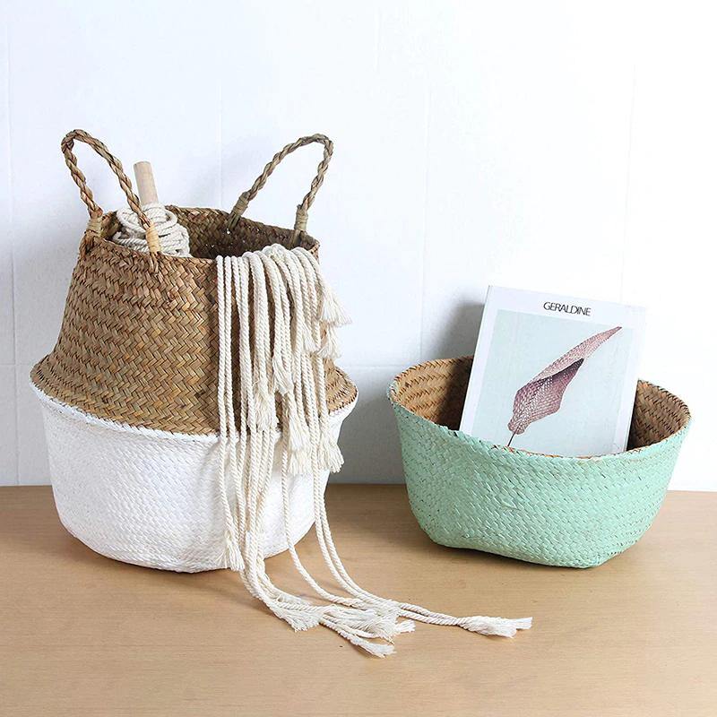 Round Rattan Basket with Handles for Plants or Storage, view 13