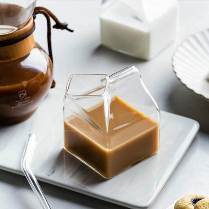 Glass Milk Carton Cup with Square Base, 11.8 fl oz, view 5