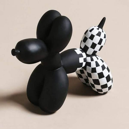 Resin Balloon Dog Figurine, Checkered Black or White, view 3