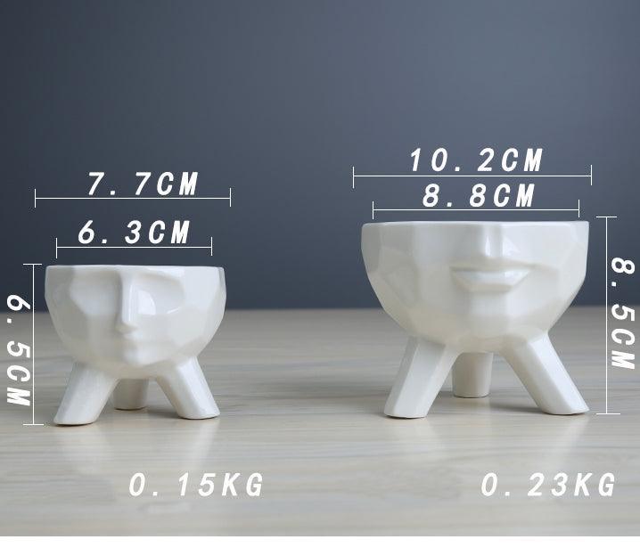 White Ceramic Face Planters, Set of 2, view 6