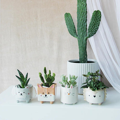 Square Animal Ceramic Planters with Drainage Hole, view 2