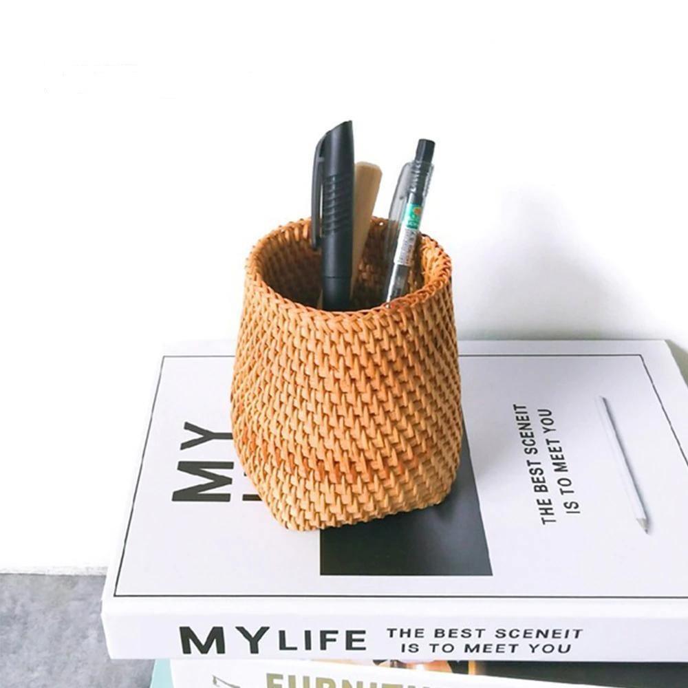 Small Hand Woven Rattan Storage Basket for Desks, view 20