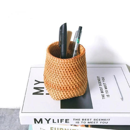 Small Hand Woven Rattan Storage Basket for Desks, view 20